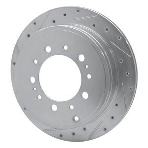Lexus LX570 Brake Rotor (1) - Rear Left - R1 Concepts - Drilled & Slotted - Silver - `07-`22